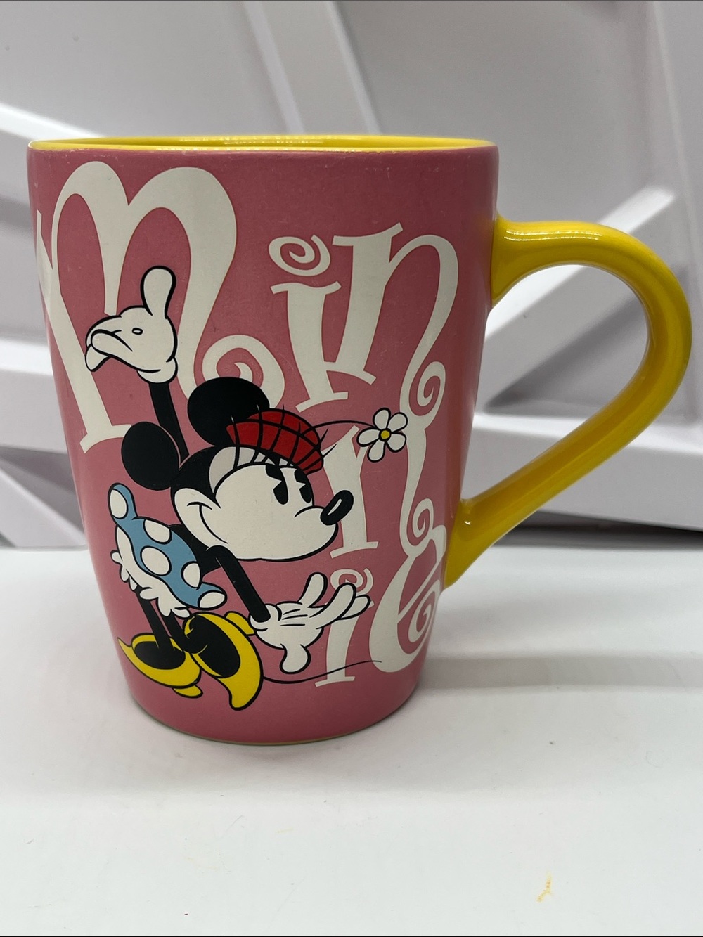 Disney Pink Minnie Mouse Ceramic Mug with Yellow Handle